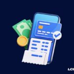 Ilustração de um celular com cartão, dinheiro e comprovante, representando pagamento rápido e antecipação de valores pelo LCbank.
